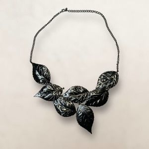 Leaf Statement Necklace Black Metal Bohemian Nature Goth